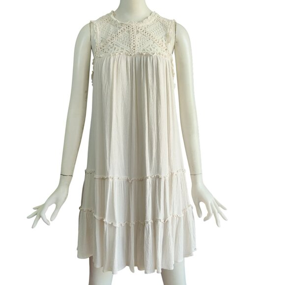 XHILARATION Babydoll Lace Ruffles Tiered Tiny Pleat Dress Romantic Coquette Sz M - Picture 1 of 14